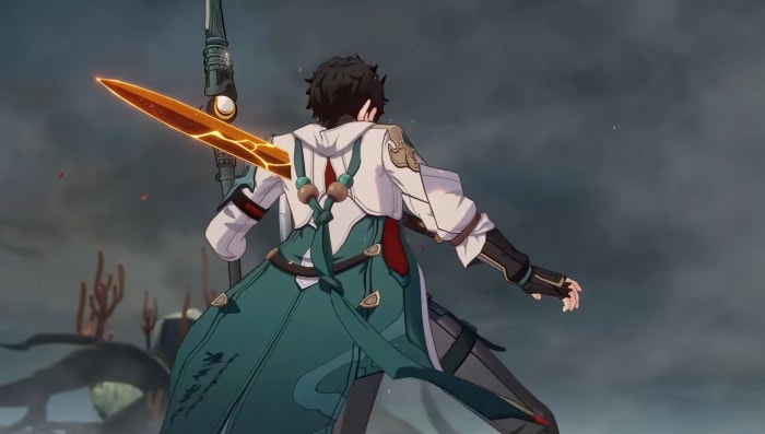 Honkai: Star Rail Dan Heng pierced by Blade's sword.
